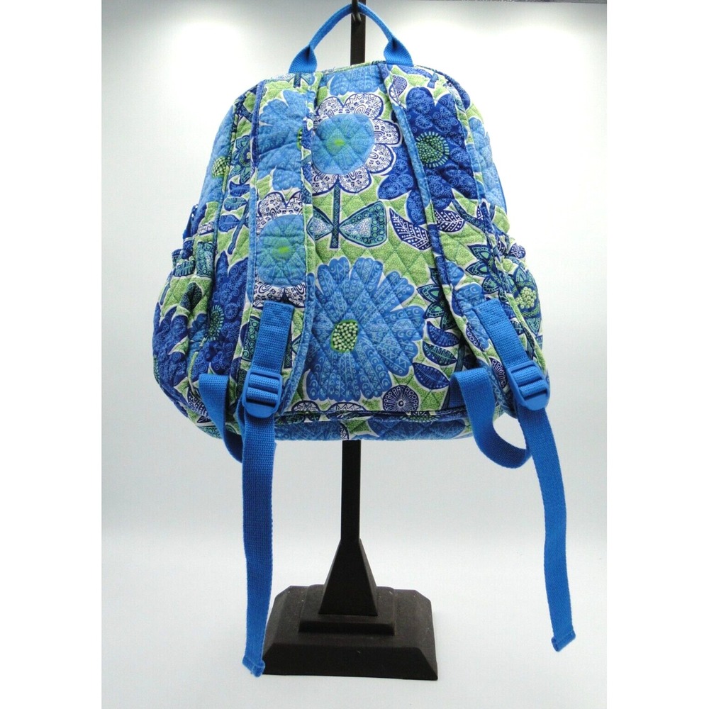 Vera Bradley Quilted Backpack Doodle Daisy Checkpoint Side Zips Floral 13"x11x4" - Picture 2 of 4